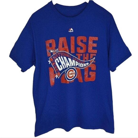 Majestic Y2K Chicago Cubs 2016 World Series Graphic Tee Shirt Blue - Picture 1 of 5